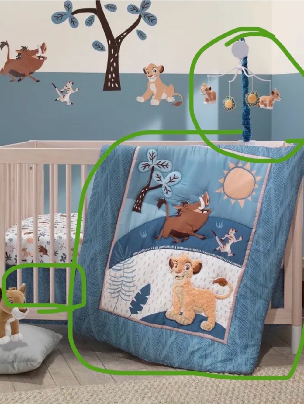Lambs & Ivy Lion King blanket sheets crib skirt Mobile baby nursery